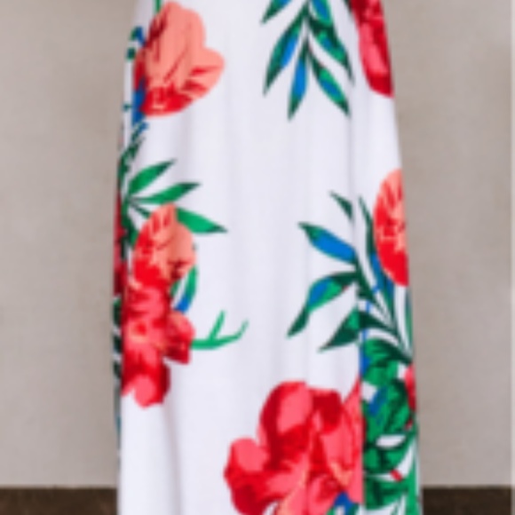 Women's White & Red Drawstring Waist Floral Printed Maxi Skirt - Picture 2 of 3